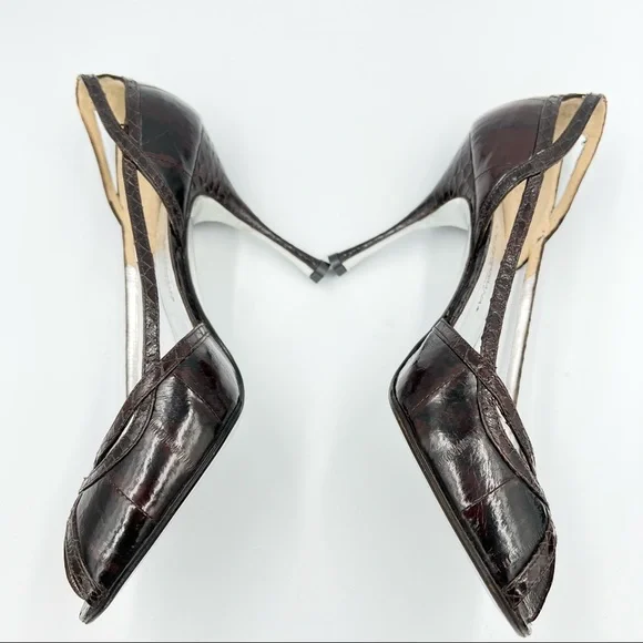 Dolce & Gabbana Croc Embossed Brown Leather Heels With Dust Bag EU36.5/US6.5 - Picture 5 of 10